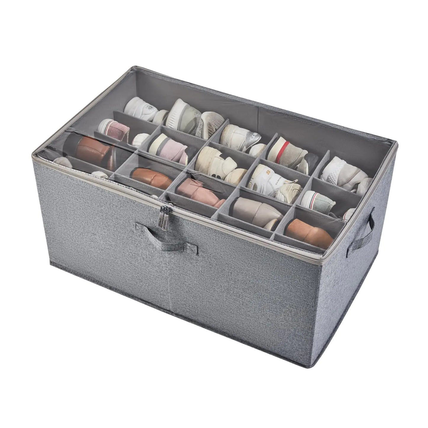 Shoe Storage Box with Clear Top for Easy Access, Holds 20 Pairs - Grey