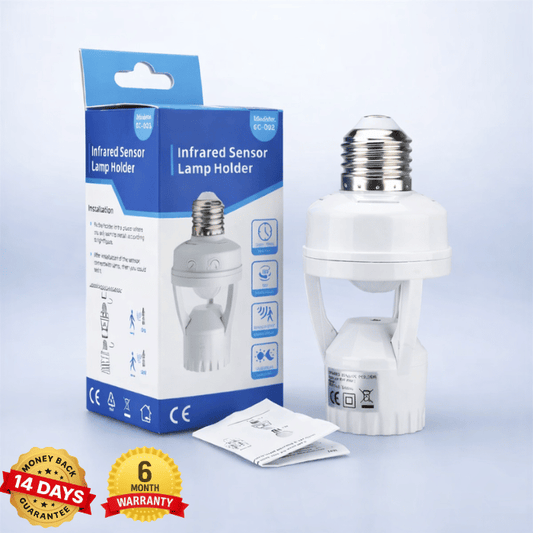 Infrared sensor lamp holder with packaging on a light gray background