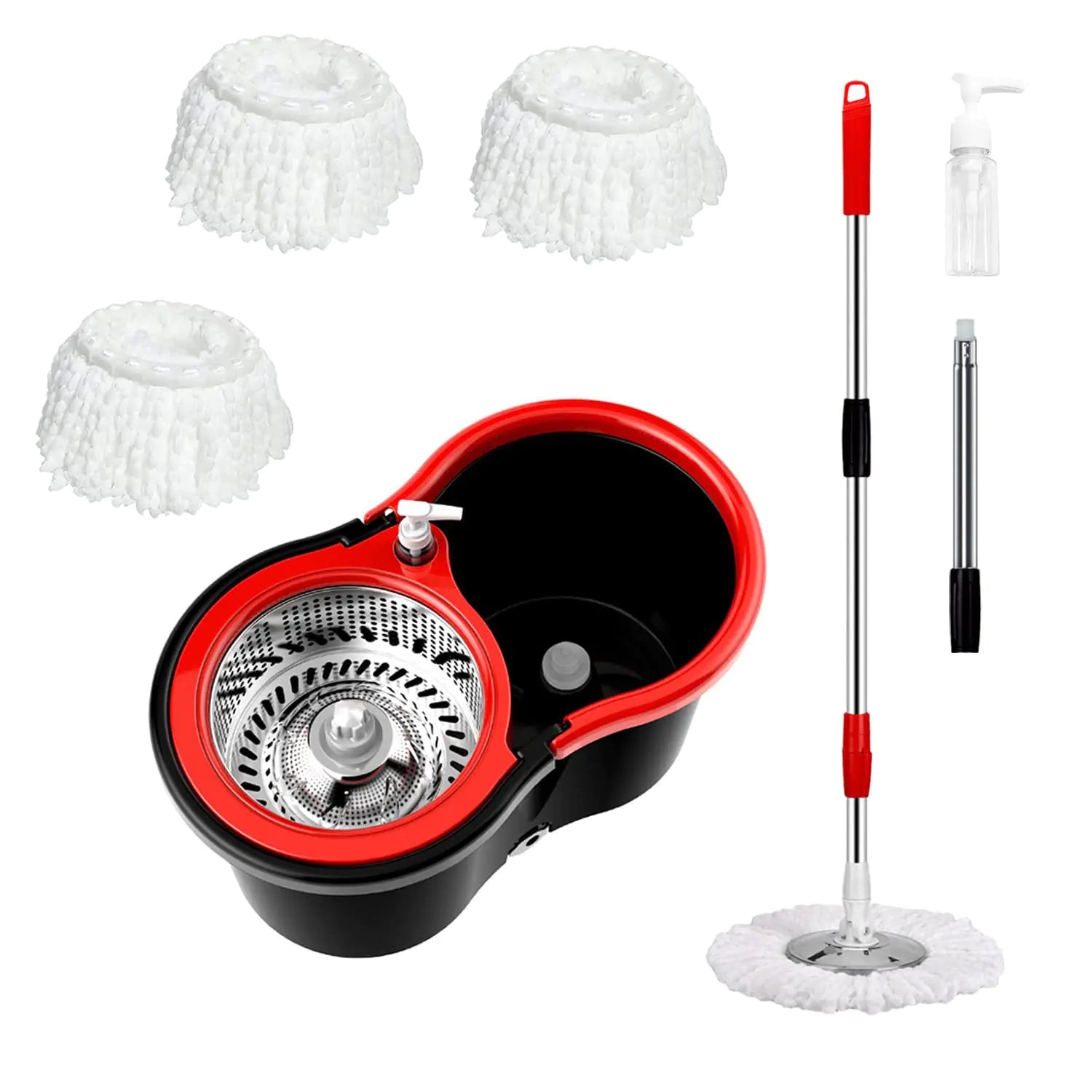 360° Spin Mop and Wringer Combo with Dual Microfiber Heads