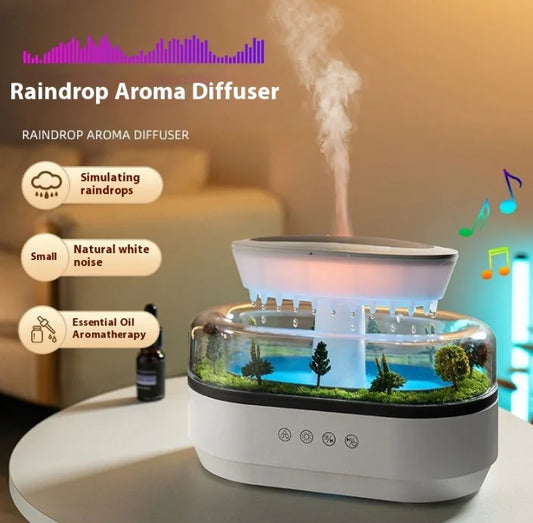 Raindrop Aroma Diffuser with features highlighted on a blurred background